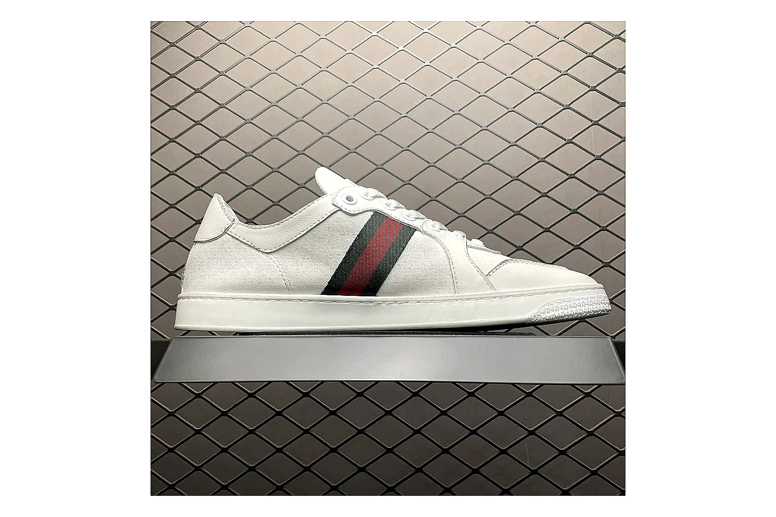 Gucci Ace White Web Stripe Sneaker QC photo showing white red gold ace web-stripe low-top with leather upper and low top shape thumbnail 5