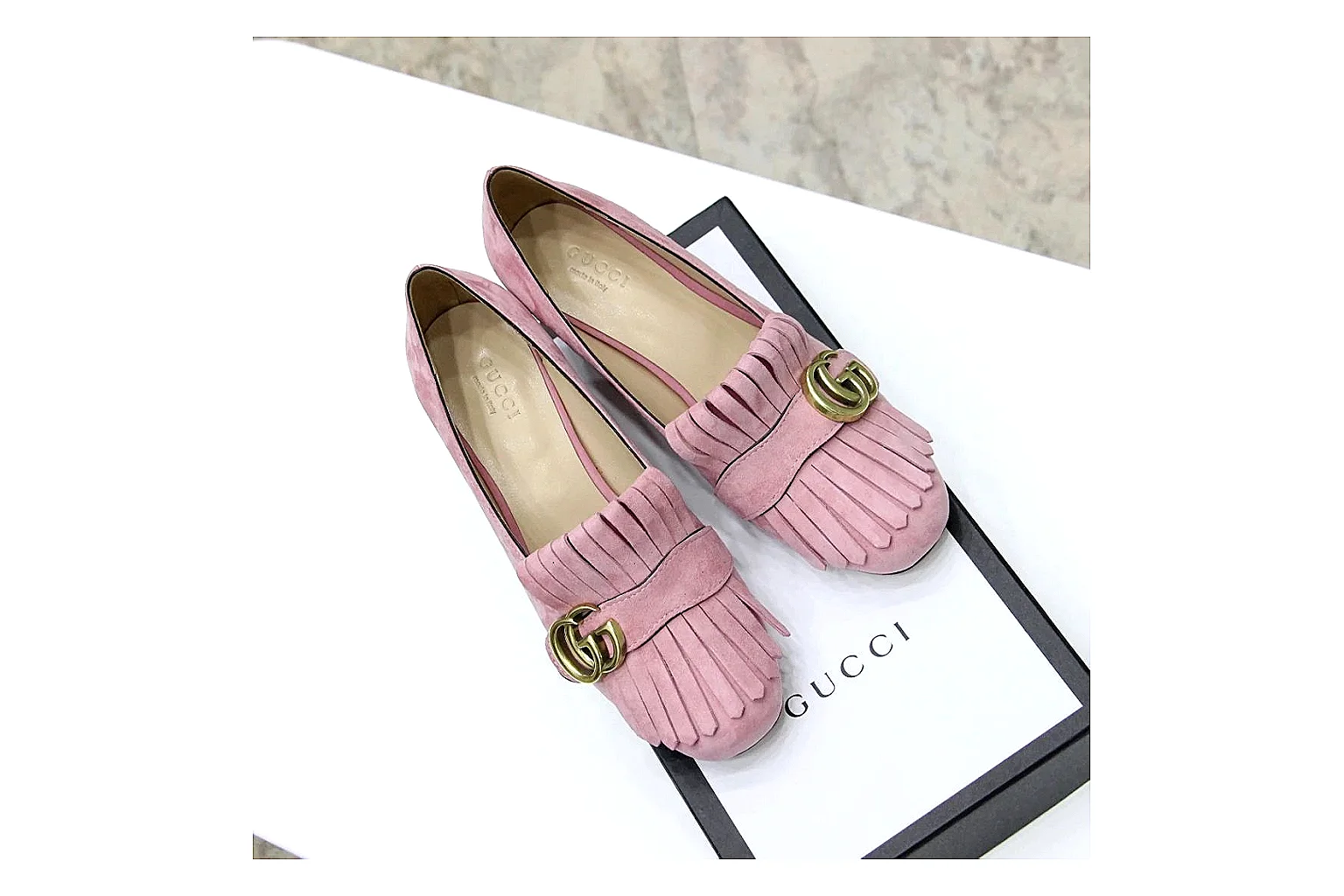 kakoqclab.com Gucci Logo Loafer Pink QC photo checklist six-photo gallery thumbnail 4