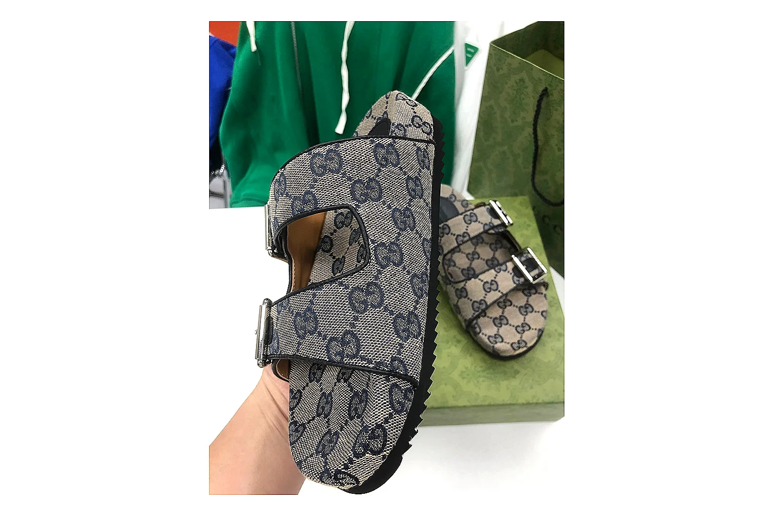 kakoqclab.com Gucci Monogram Slide Gray Green QC photo checklist six-photo gallery thumbnail 3