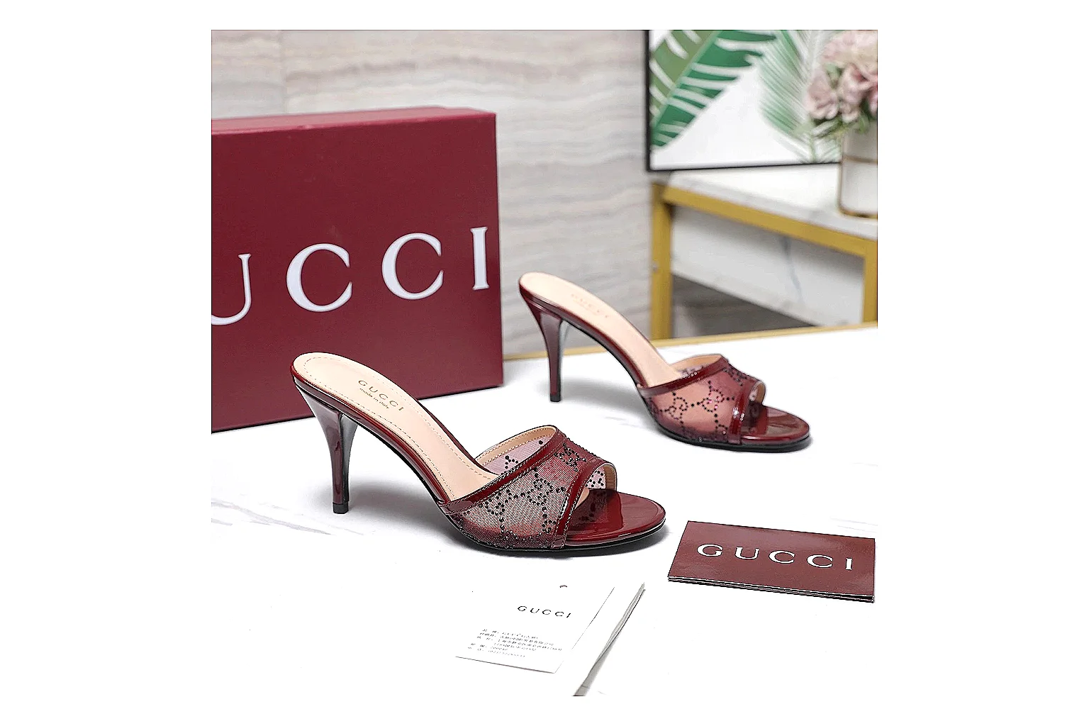 kakoqclab.com Gucci Strappy Heel Burgundy QC photo checklist six-photo gallery thumbnail 3