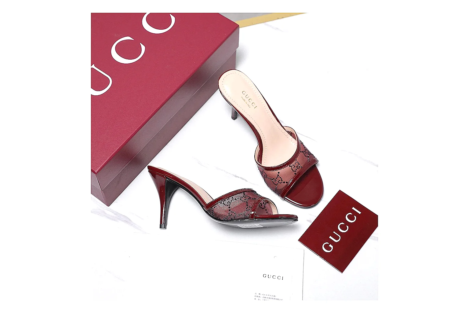 kakoqclab.com Gucci Strappy Heel Burgundy QC photo checklist six-photo gallery thumbnail 6