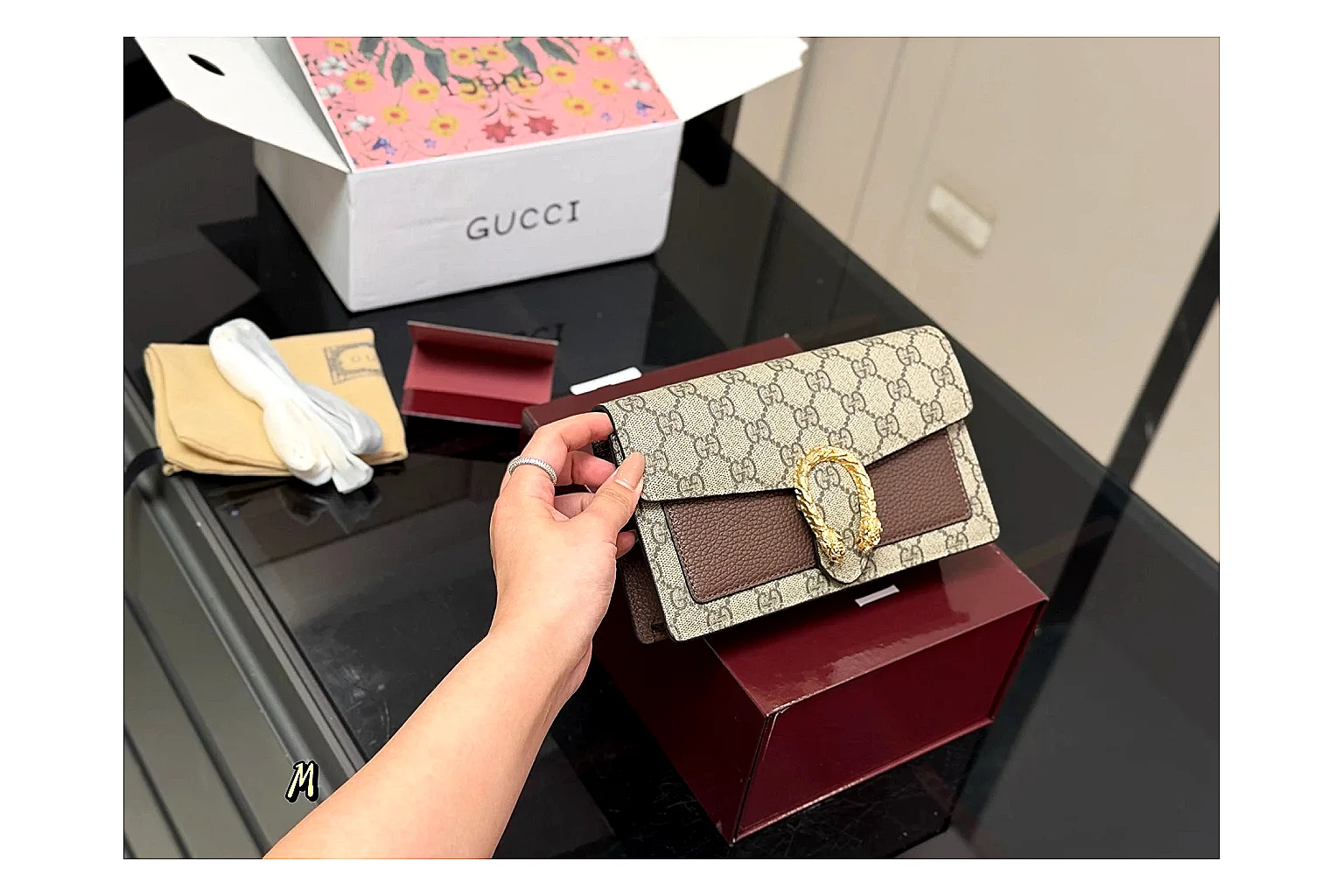 Gucci Wallet Set Beige Multi QC reference photo showing beige coated-canvas wallet pieces, multi accessory layout, compact luxury shape, and neat hardware details thumbnail 5
