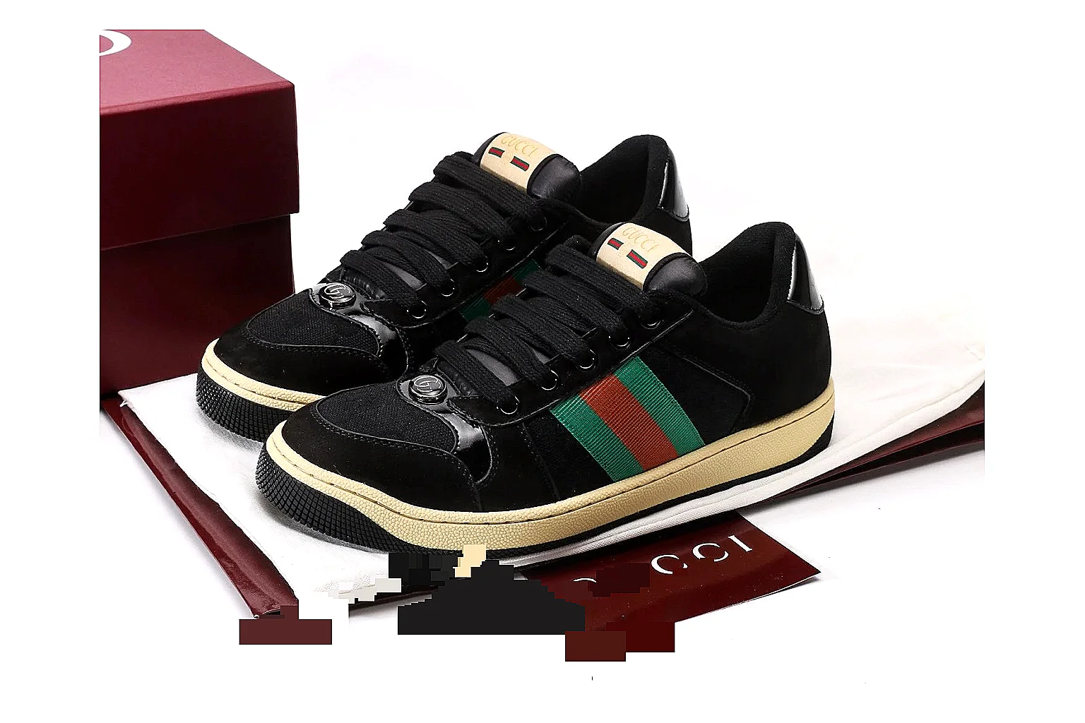 kakoqclab.com Gucci Web Low Top Black Green Red QC photo checklist six-photo gallery thumbnail 2