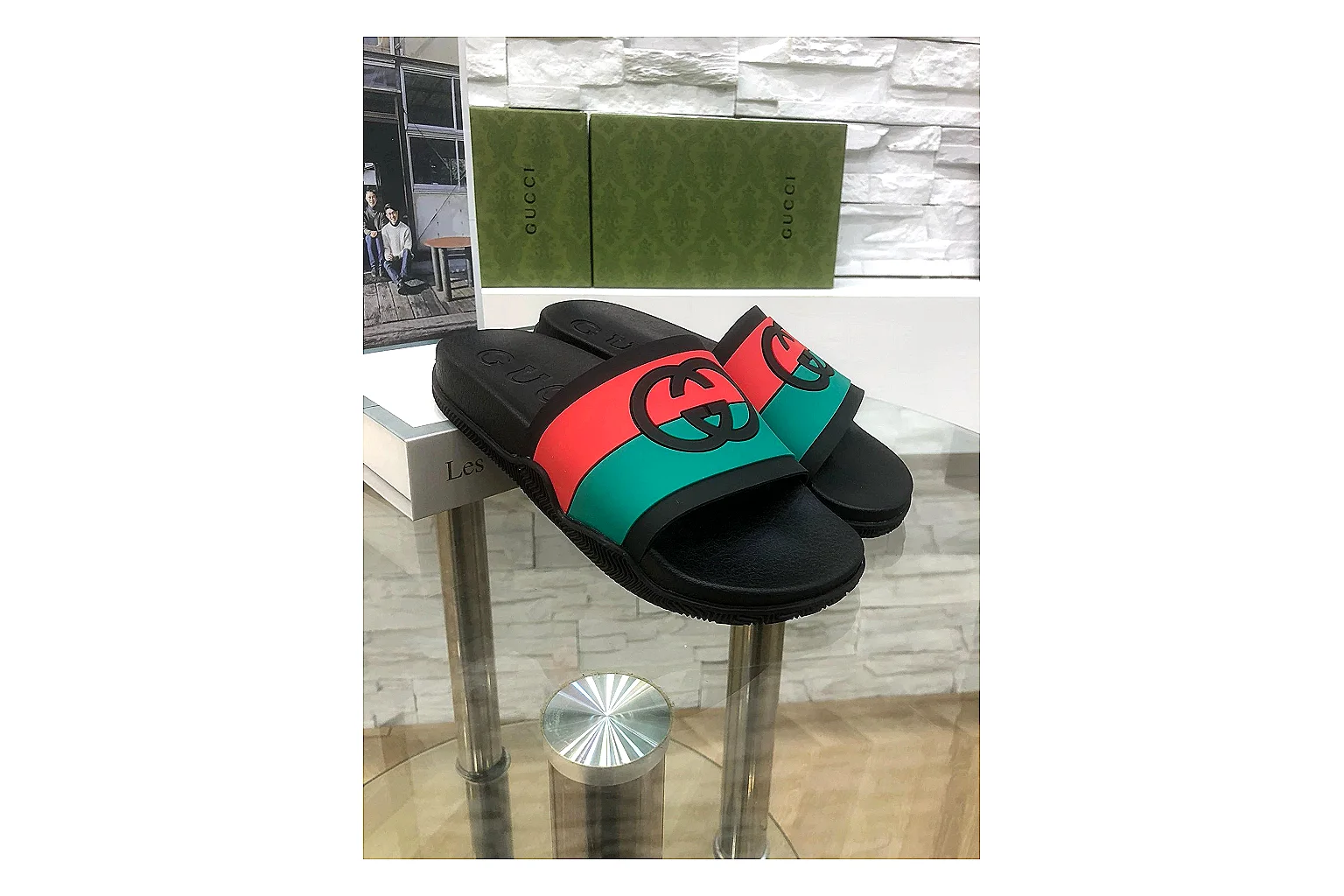 kakoqclab.com Gucci Web Slide Black Green Red QC photo checklist six-photo gallery