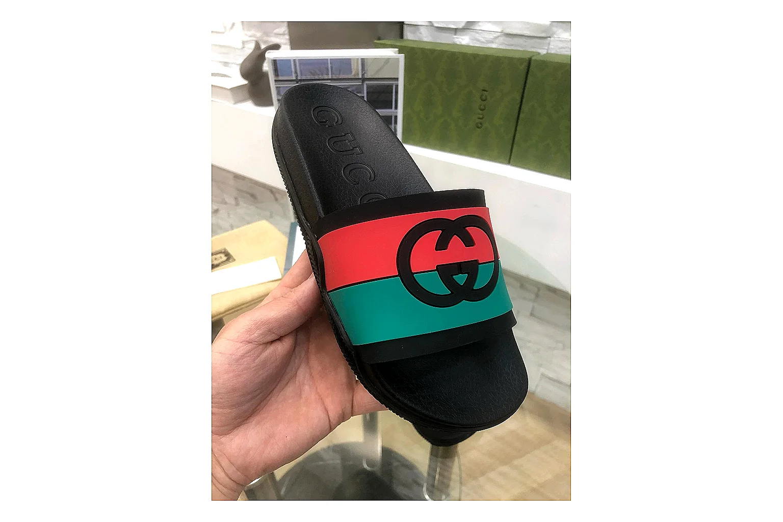 kakoqclab.com Gucci Web Slide Black Green Red QC photo checklist six-photo gallery thumbnail 4