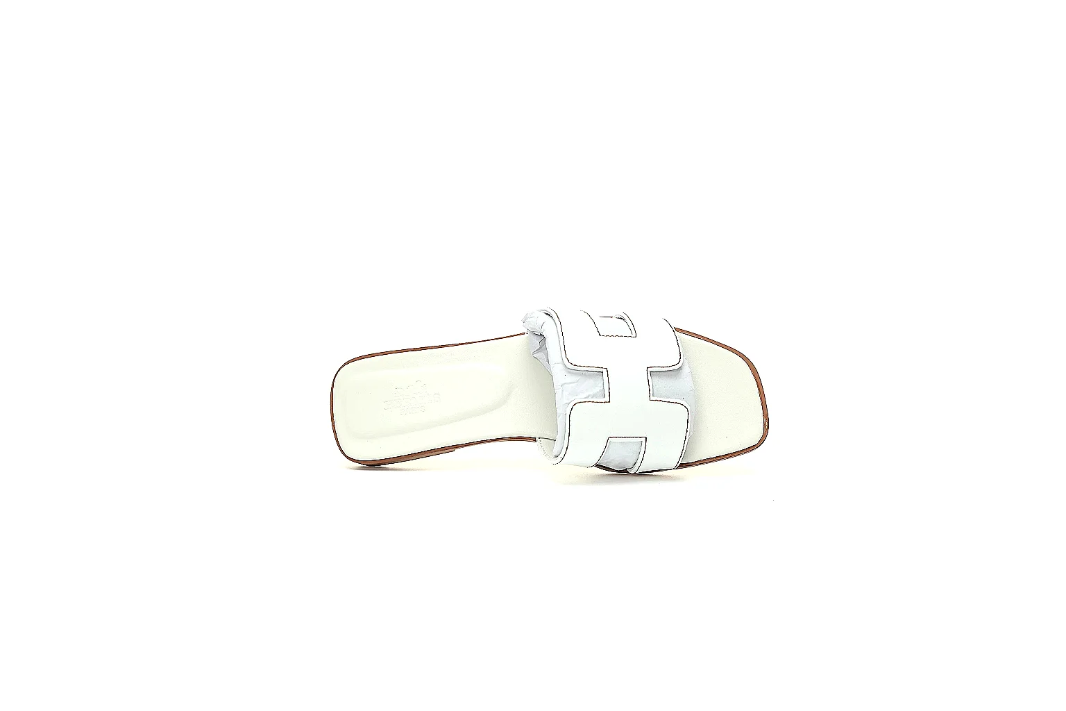 kakoqclab.com Hermes Oran White Slide Pair 3988 white-brown slide image