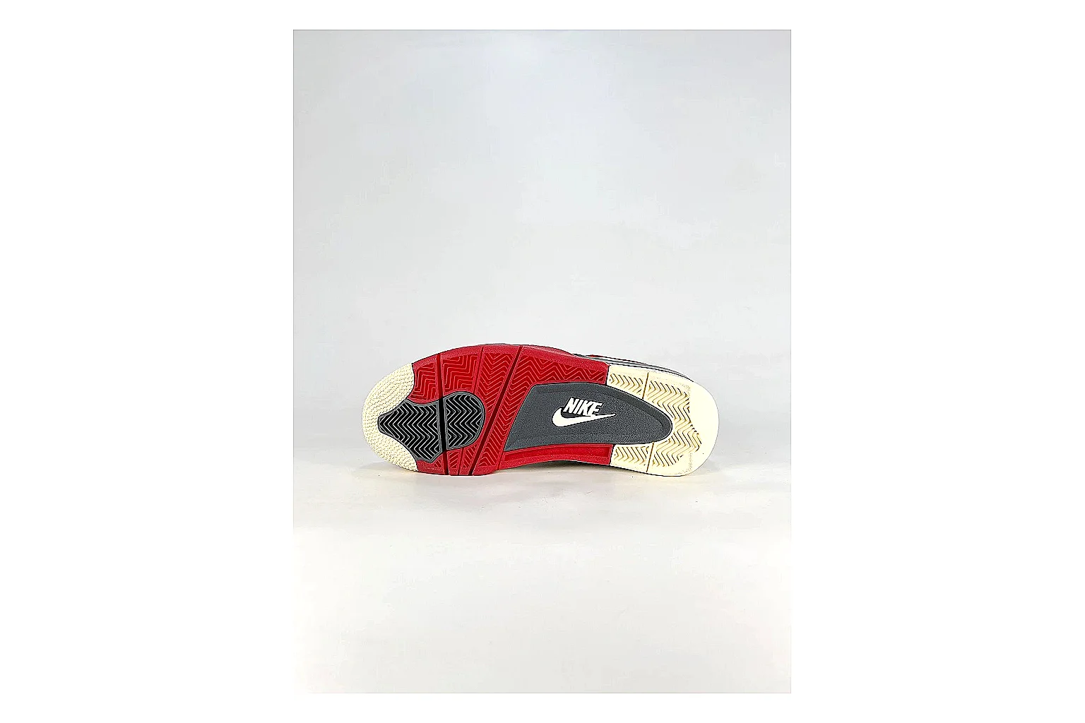 Jordan Air Jordan 4 White Red Sneakers QC photo reference showing white red retro basketball sneakers with leather texture, side-profile shape, upper panel lines, and outsole detail thumbnail 3