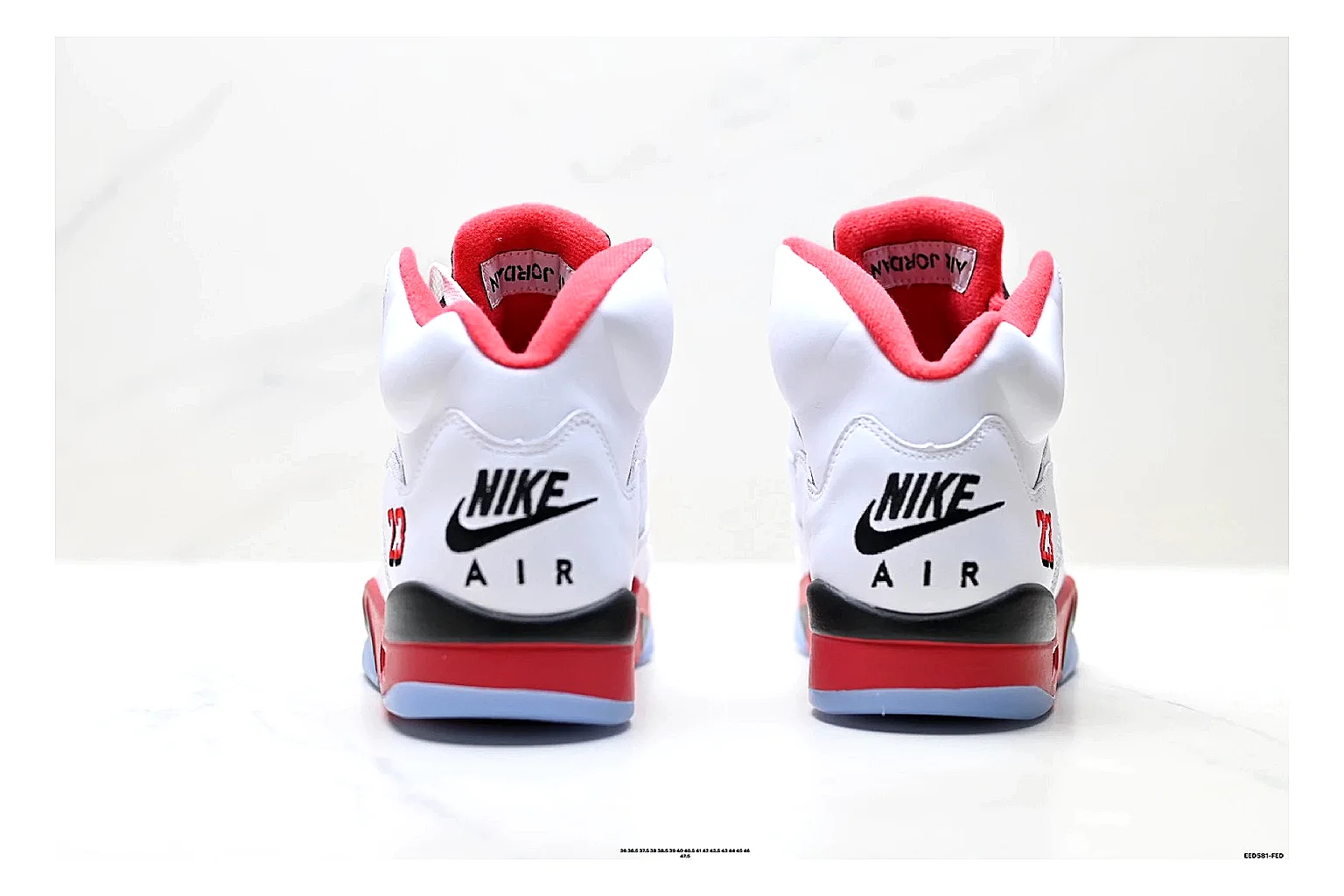 Jordan Air Jordan 5 White Red Sneakers QC photo reference showing white red retro basketball sneakers with leather texture, side-profile shape, upper panel lines, and outsole detail