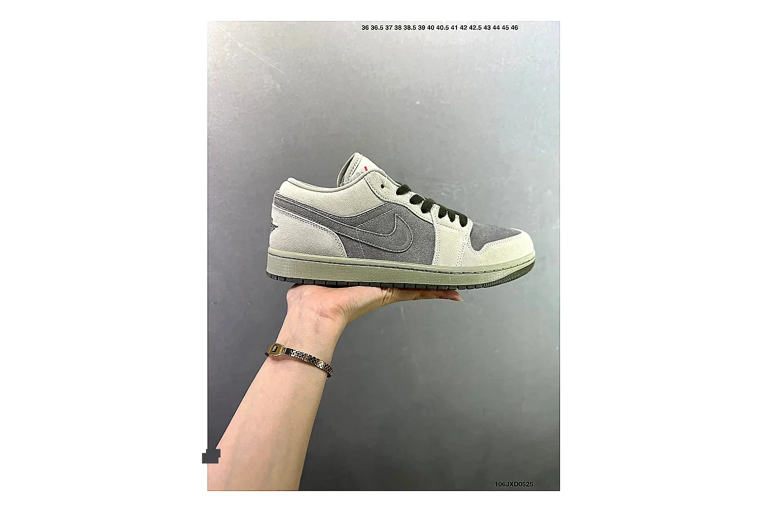 Jordan Air Jordan 1 Low Neutral Grey QC photo showing white leather upper, grey Swoosh, low-cut profile and light outsole for clean streetwear style