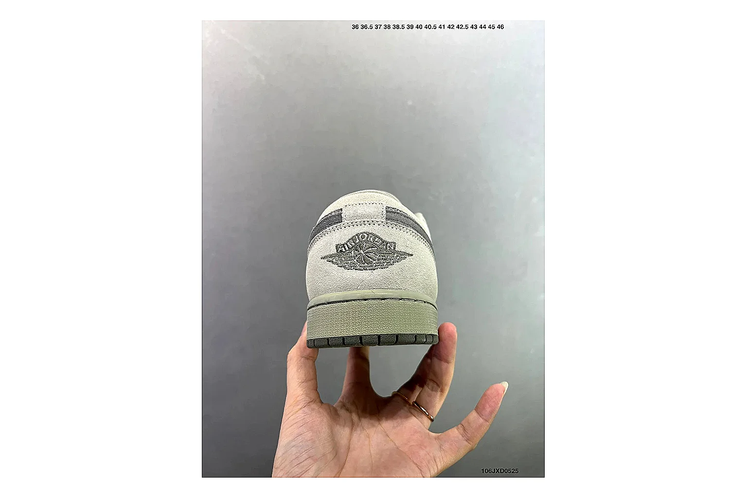Jordan Air Jordan 1 Low Neutral Grey QC photo showing white leather upper, grey Swoosh, low-cut profile and light outsole for clean streetwear style