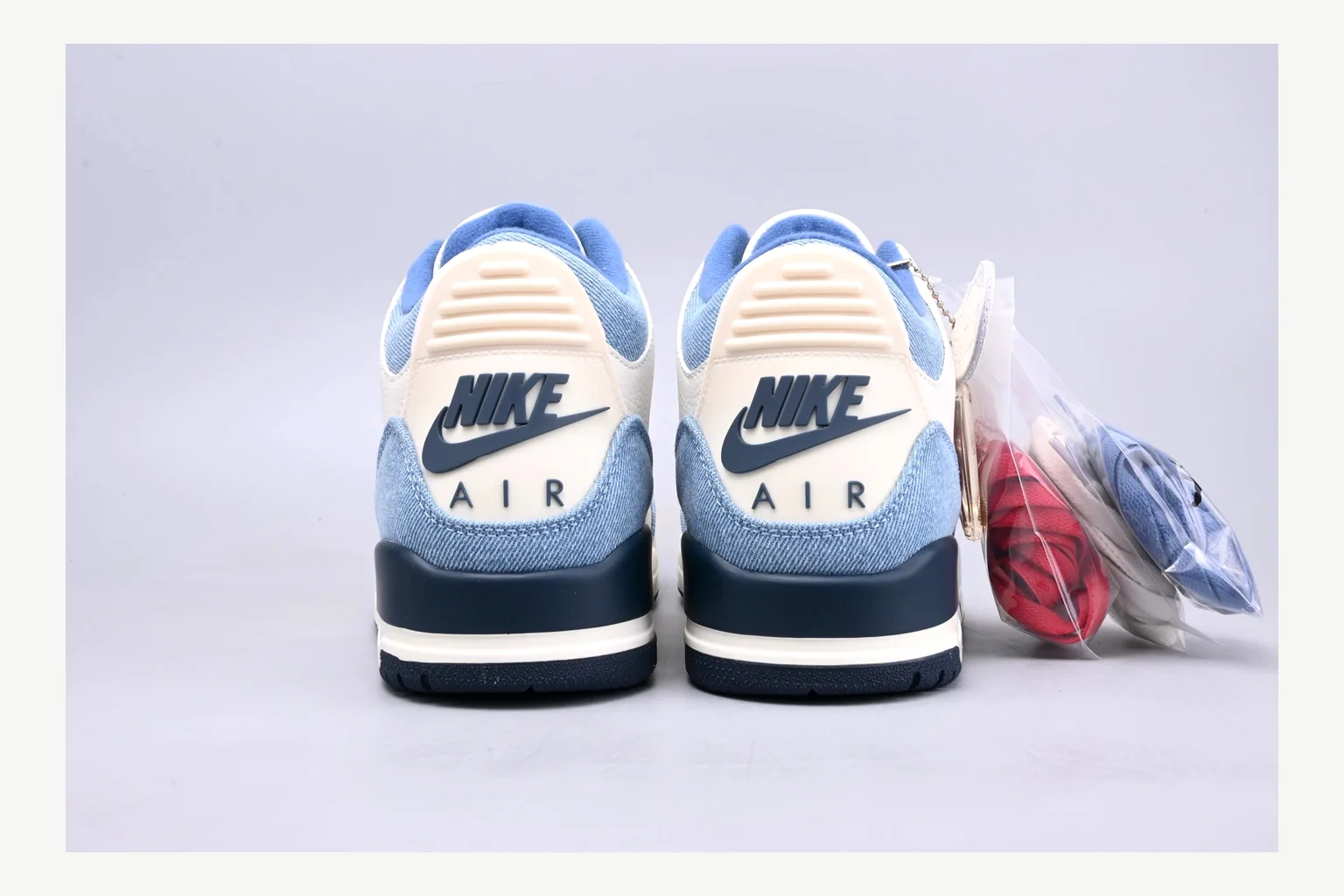 Jordan Air Jordan 3 Blue Sneaker QC photo showing white blue low-top sneaker with mixed-material upper and low-profile shape