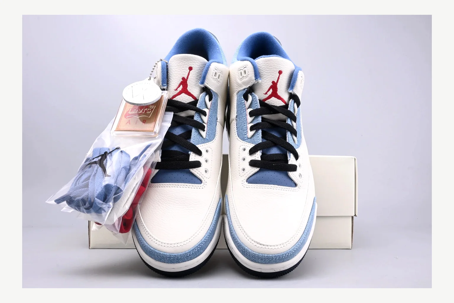 Jordan Air Jordan 3 Blue Sneaker QC photo showing white blue low-top sneaker with mixed-material upper and low-profile shape thumbnail 3
