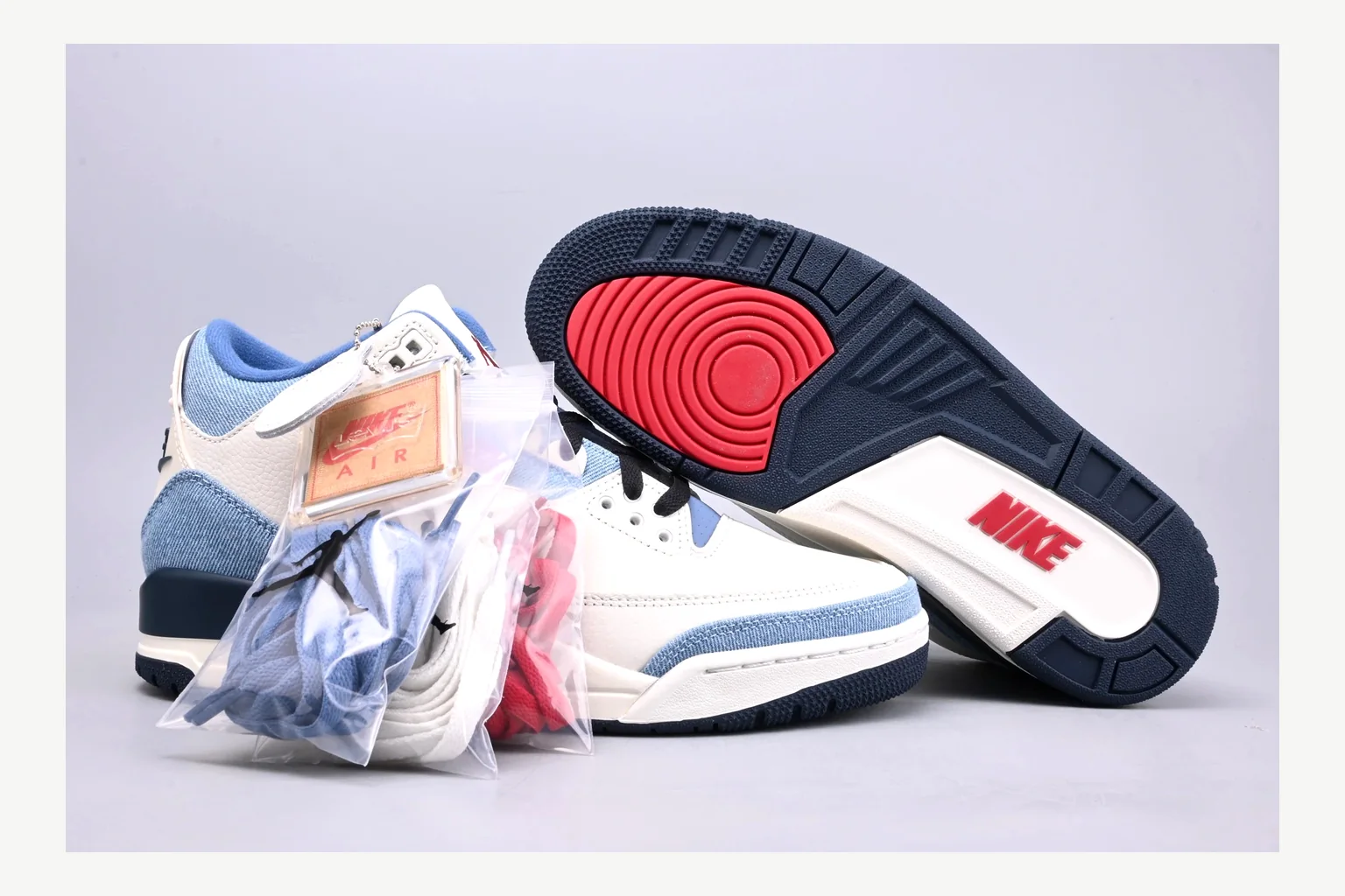 Jordan Air Jordan 3 Blue Sneaker QC photo showing white blue low-top sneaker with mixed-material upper and low-profile shape thumbnail 4