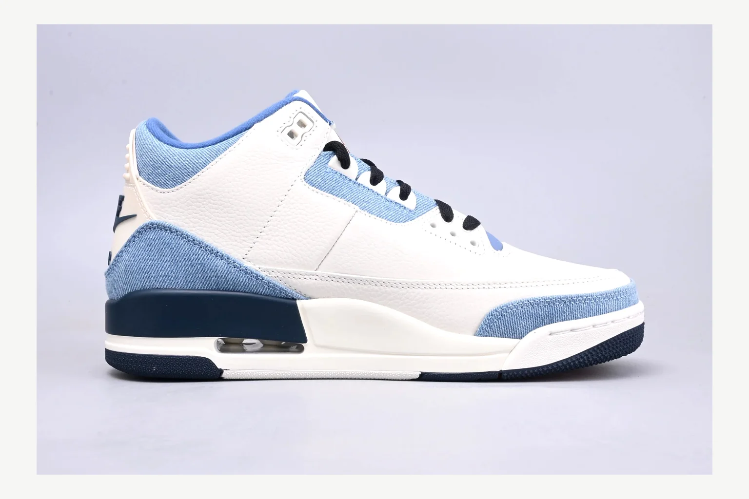 Jordan Air Jordan 3 Blue Sneaker QC photo showing white blue low-top sneaker with mixed-material upper and low-profile shape thumbnail 5