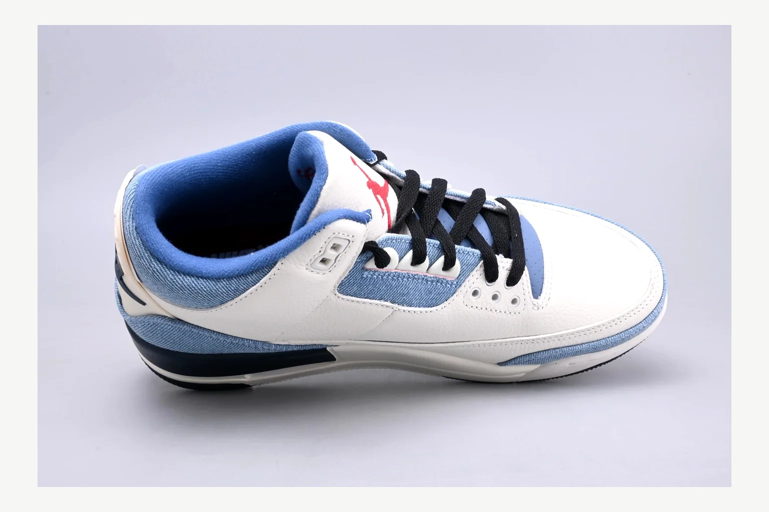 Jordan Air Jordan 3 Blue Sneaker QC photo showing white blue low-top sneaker with mixed-material upper and low-profile shape thumbnail 6