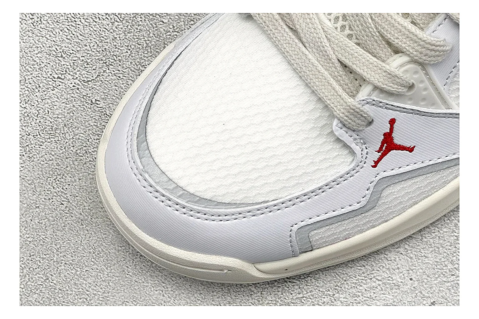 Jordan CMFT White Black QC reference photo showing white and black layered court panels, red logo detail, low collar, and a clean contrast sole thumbnail 4