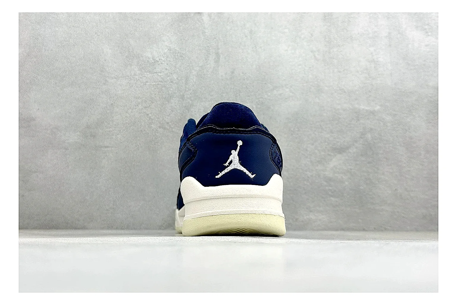 Jordan Flight Navy Suede QC reference photo showing navy suede upper, low court silhouette, cream sole, and soft retro basketball profile thumbnail 2