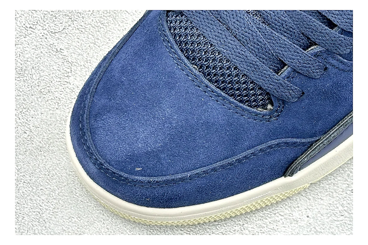 Jordan Flight Navy Suede QC reference photo showing navy suede upper, low court silhouette, cream sole, and soft retro basketball profile thumbnail 4