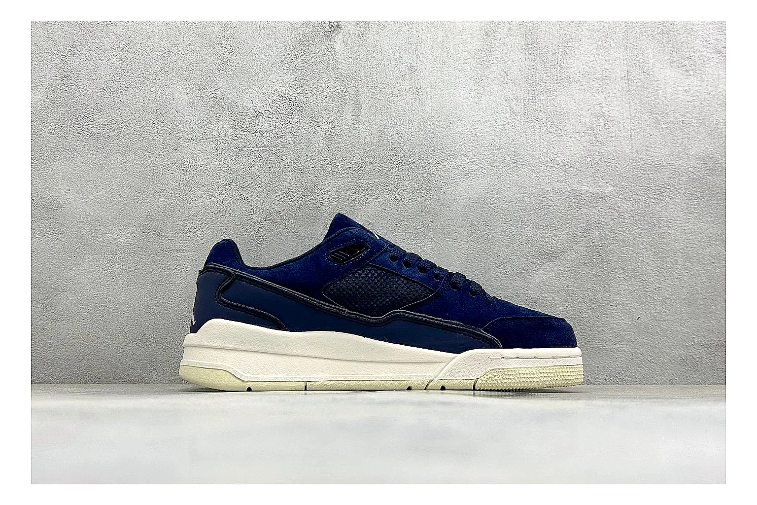 Jordan Flight Navy Suede QC reference photo showing navy suede upper, low court silhouette, cream sole, and soft retro basketball profile thumbnail 5