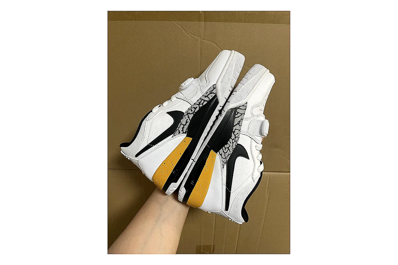 Jordan Retro Court White Yellow QC reference photo showing white leather low-top upper, yellow accents, basketball-retro shape, and clean court sole thumbnail 2