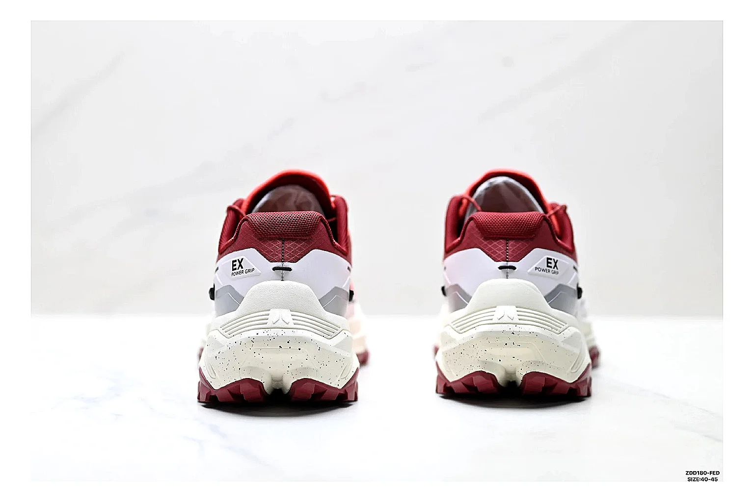 Kailas Fuga Coral White Sneakers QC photo reference showing coral white outdoor running shoes with mesh texture, side-profile shape, upper panel lines, and outsole detail