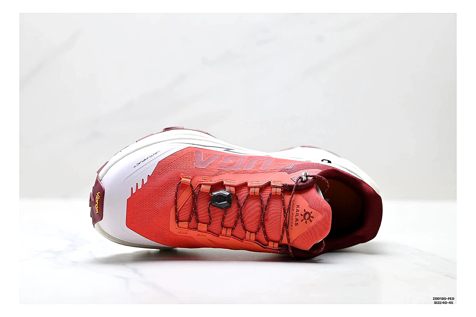 Kailas Fuga Coral White Sneakers QC photo reference showing coral white outdoor running shoes with mesh texture, side-profile shape, upper panel lines, and outsole detail thumbnail 6