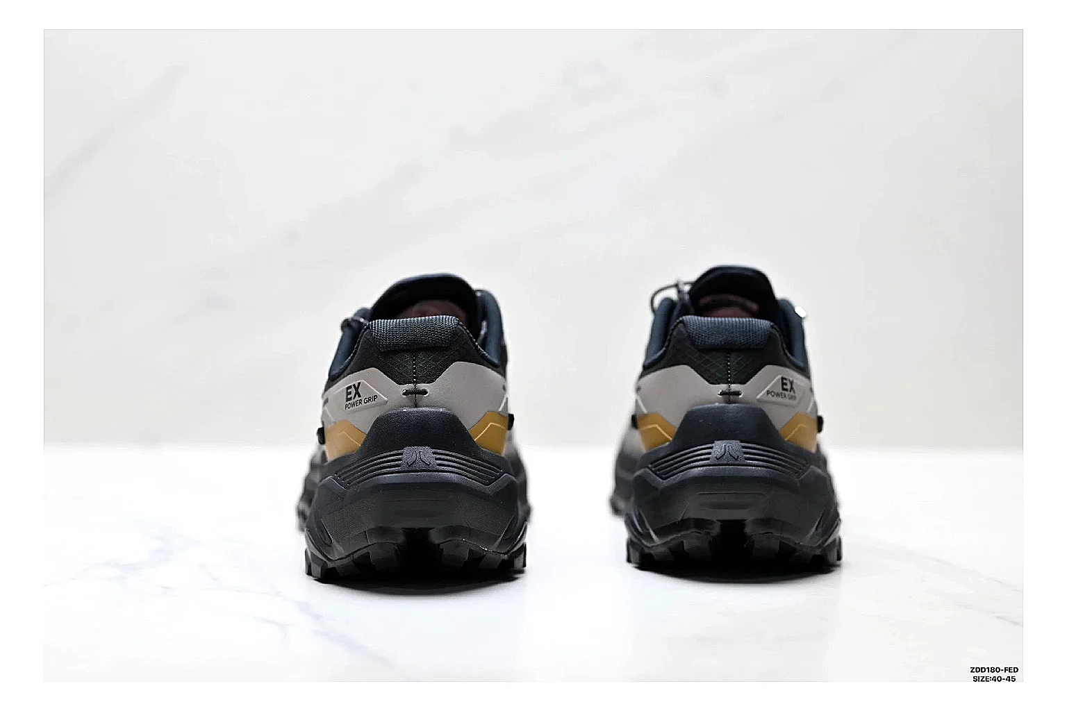 Kailas Fuga Gray Gold Sneakers QC photo reference showing gray gold outdoor running shoes with mesh texture, side-profile shape, upper panel lines, and outsole detail