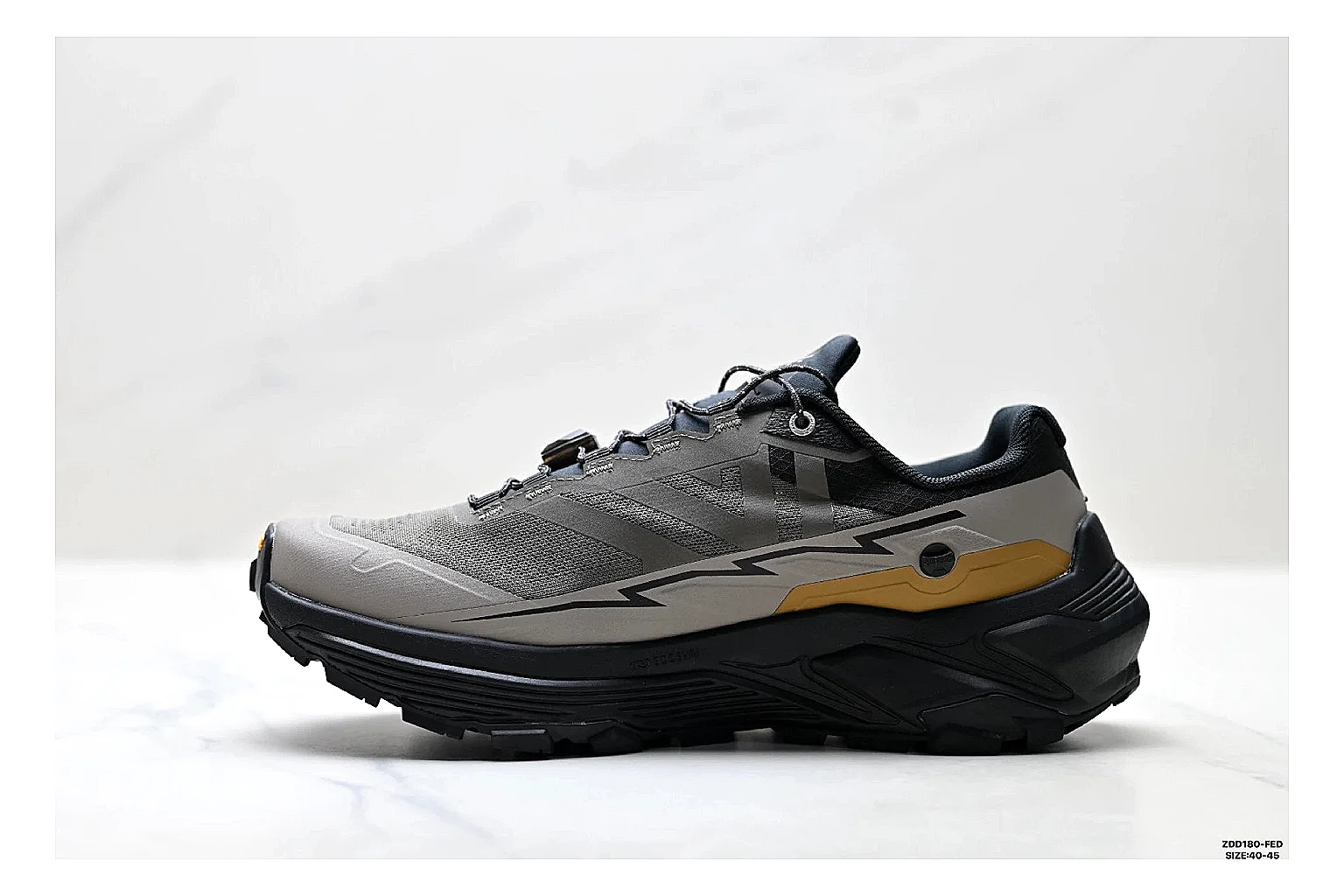 Kailas Fuga Gray Gold Sneakers QC photo reference showing gray gold outdoor running shoes with mesh texture, side-profile shape, upper panel lines, and outsole detail thumbnail 5