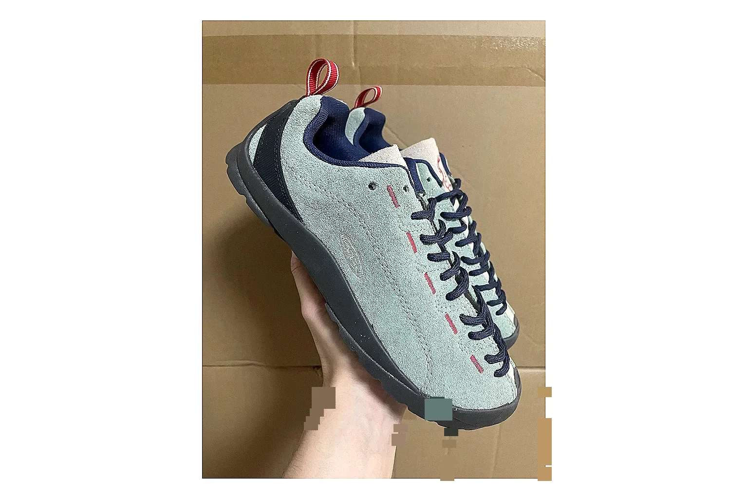 KEEN Jasper Runner Gray Blue QC reference photo showing gray mesh-suede runner upper, blue accents, outdoor-runner profile, and rugged casual sole