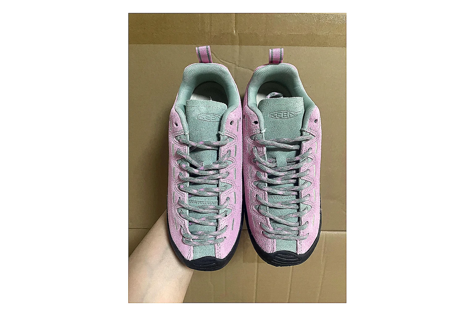 KEEN Jasper Runner Pink Navy QC reference photo showing pink navy mesh-suede upper, outdoor runner shape, protective front profile, and trail-casual sole thumbnail 5