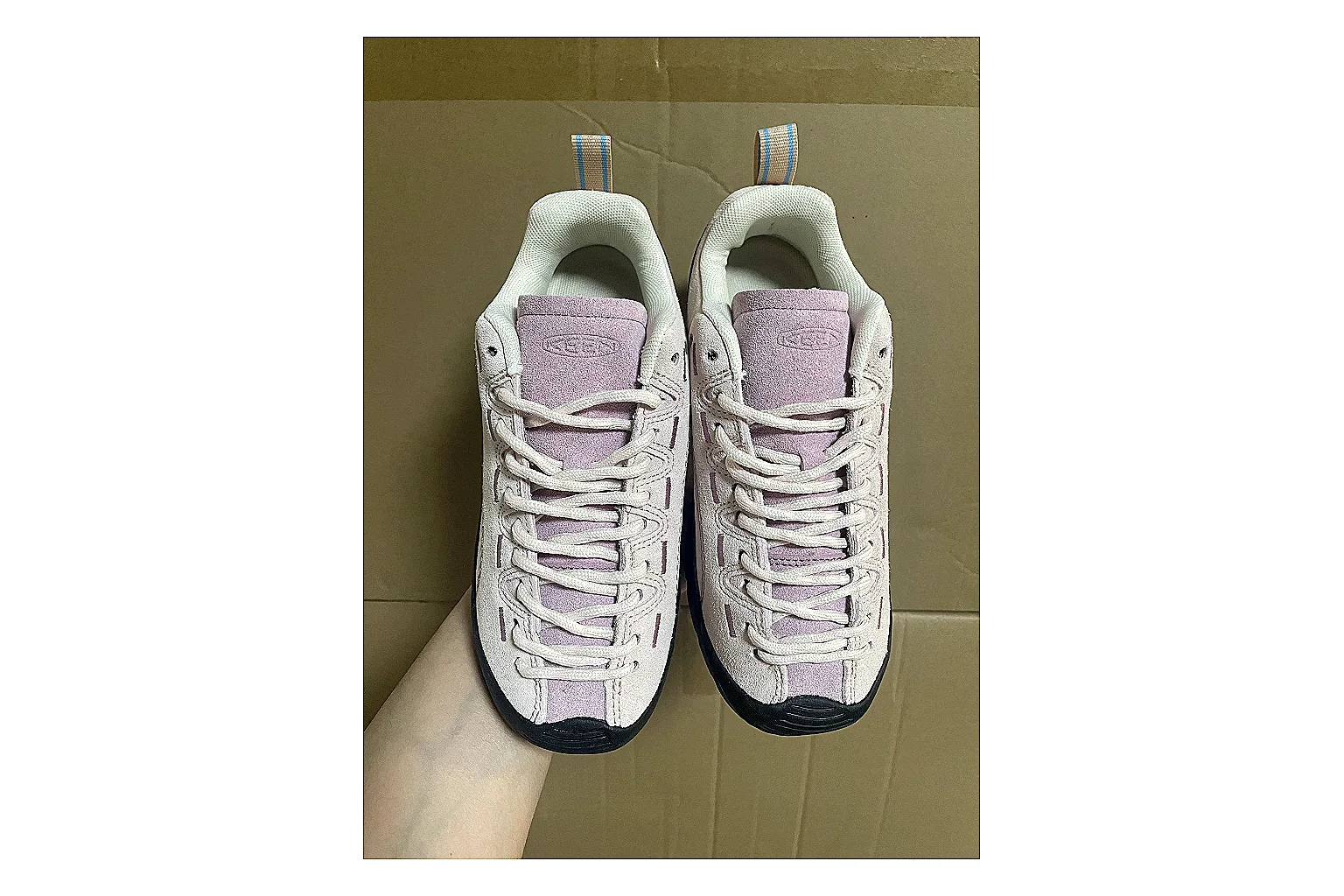 KEEN Jasper Runner White Purple QC reference photo showing white mesh-suede runner upper, purple accents, outdoor-runner shape, and trail-casual sole thumbnail 5
