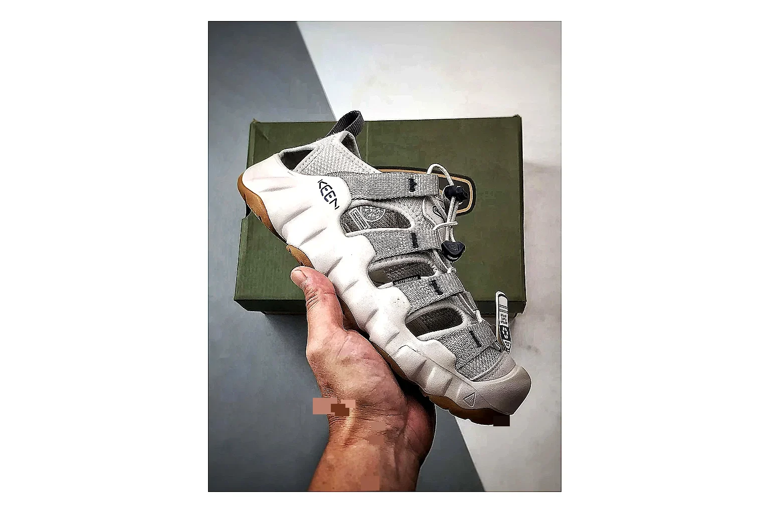 KEEN Jasper Sandal Beige Taupe QC reference photo showing beige taupe suede-mesh upper, outdoor sandal openings, protective toe area, and trail-casual sole