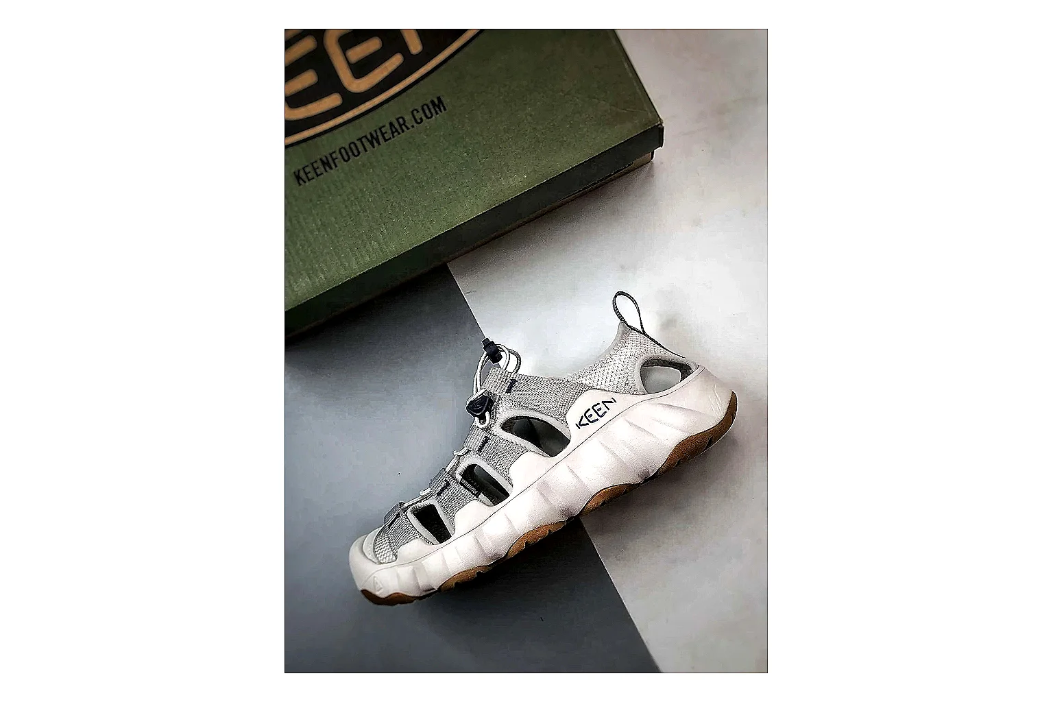 KEEN Jasper Sandal Beige Taupe QC reference photo showing beige taupe suede-mesh upper, outdoor sandal openings, protective toe area, and trail-casual sole thumbnail 6