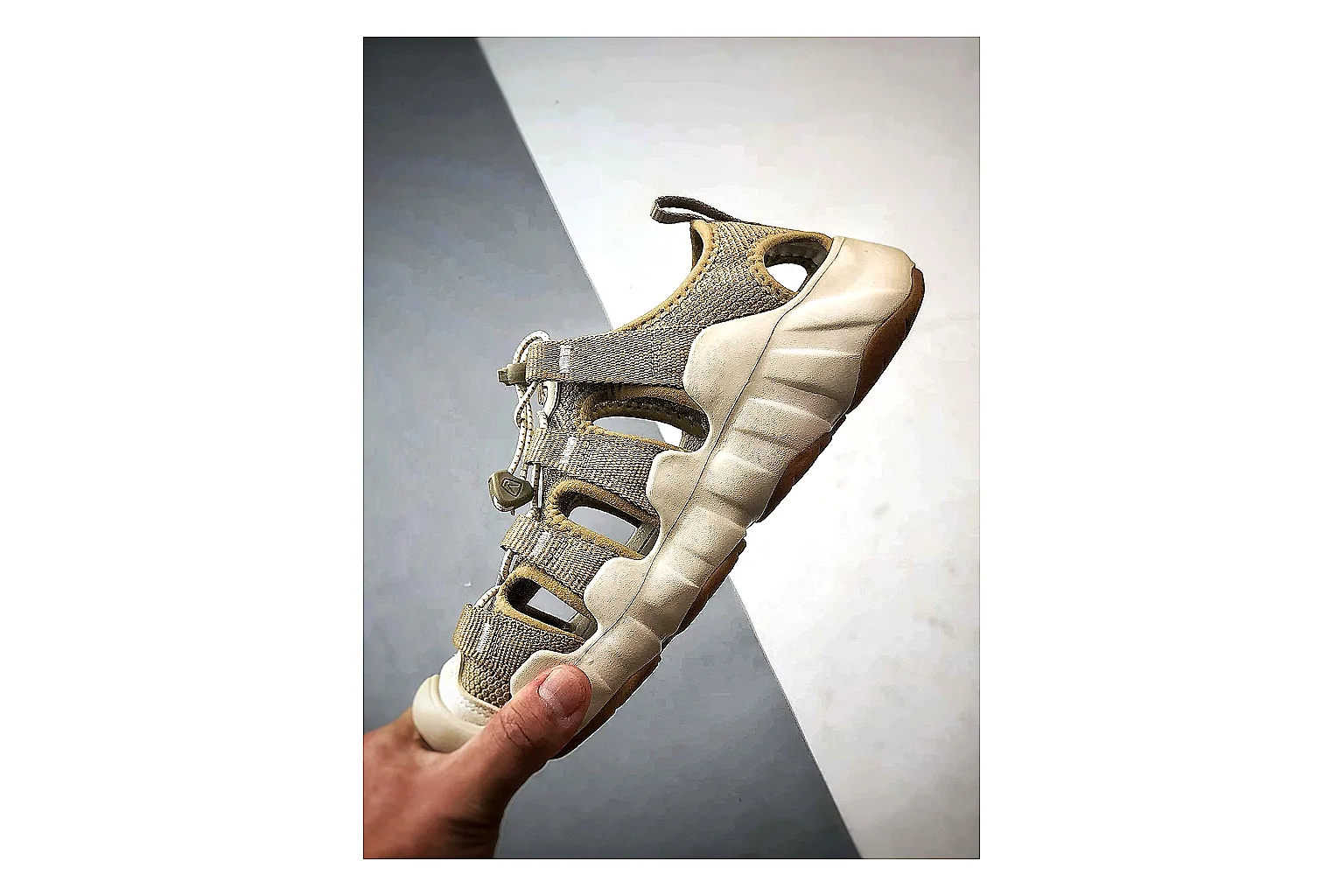 KEEN Jasper Sandal Beige Taupe QC reference photo showing beige taupe suede-mesh upper, outdoor sandal shape, protective toe area, and trail-casual sole thumbnail 2