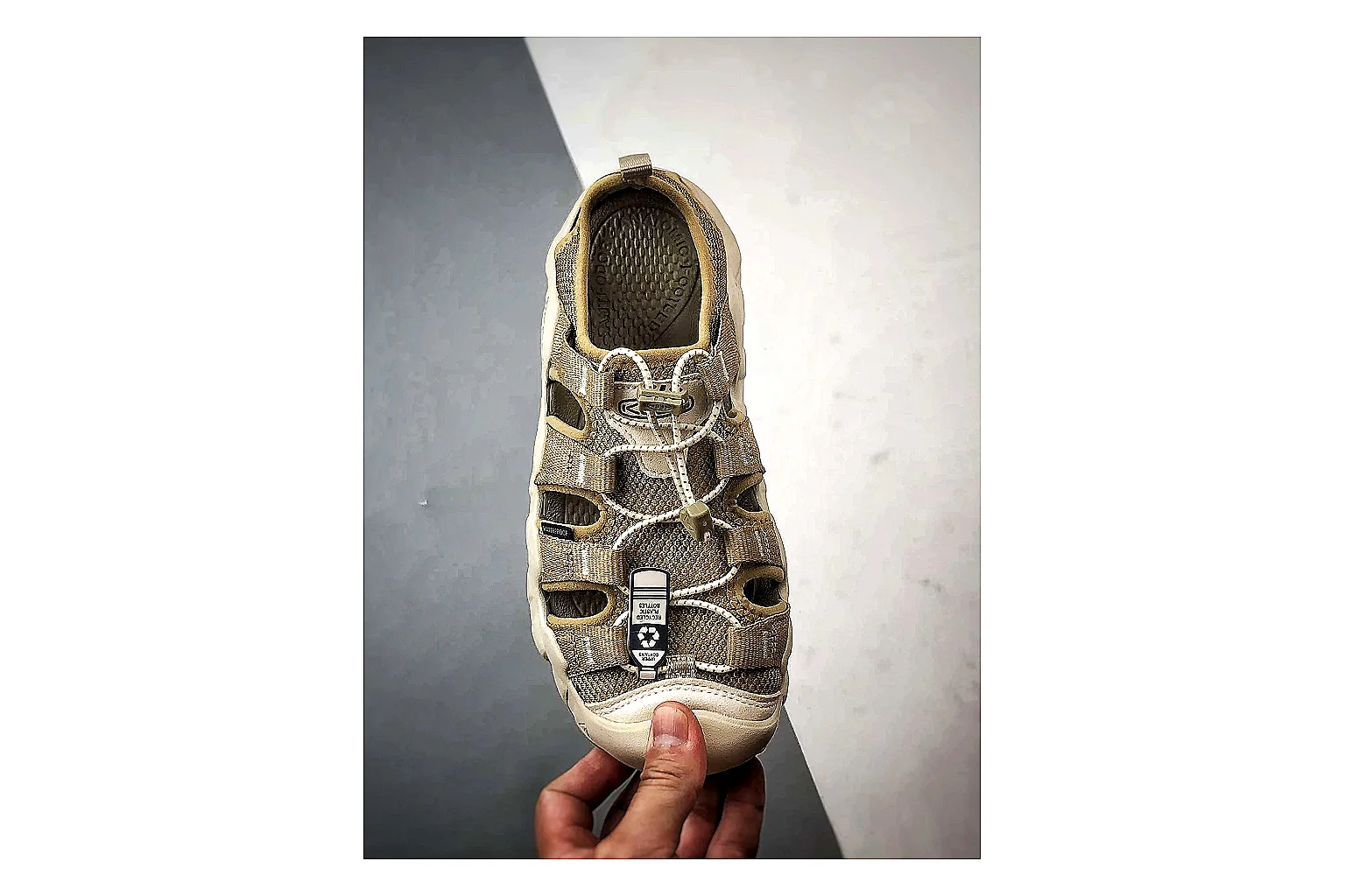 KEEN Jasper Sandal Beige Taupe QC reference photo showing beige taupe suede-mesh upper, outdoor sandal shape, protective toe area, and trail-casual sole thumbnail 5