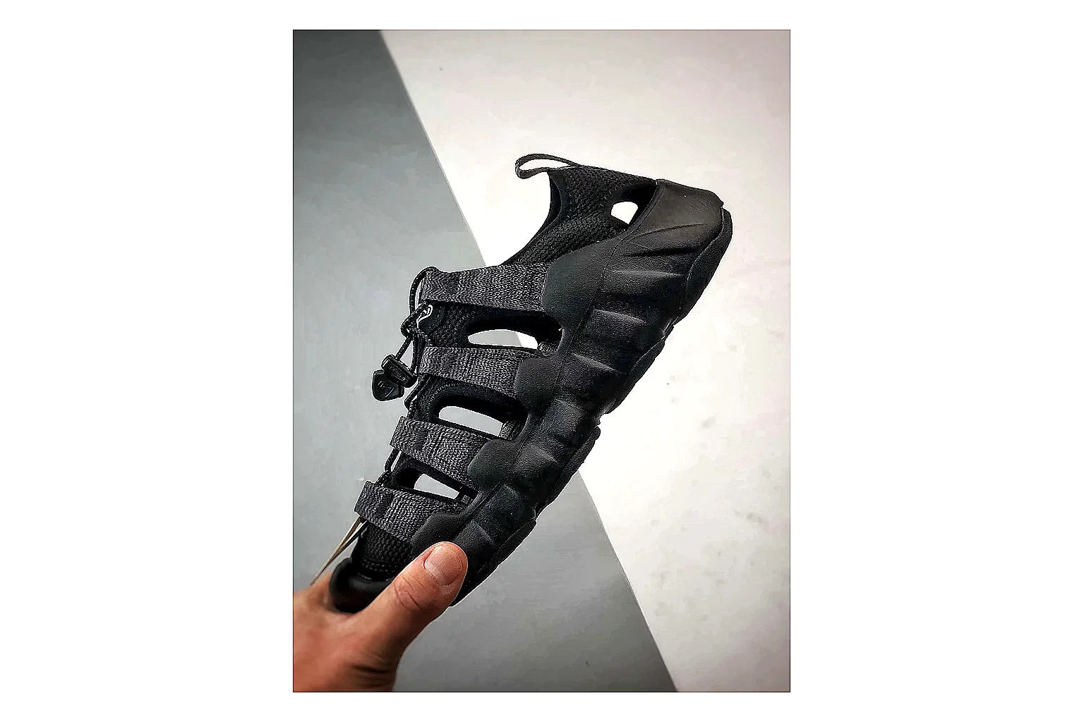 KEEN Jasper Sandal Black QC reference photo showing black suede-mesh upper, outdoor sandal shape, protective toe area, and trail-casual sole thumbnail 2