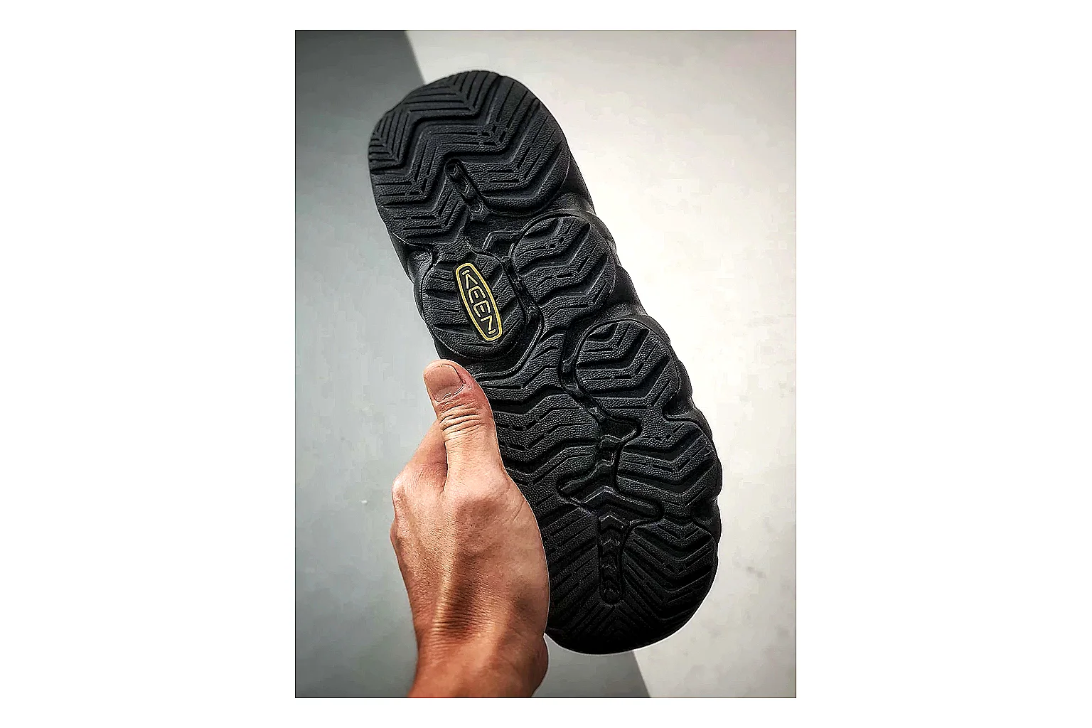 KEEN Jasper Sandal Black QC reference photo showing black suede-mesh upper, outdoor sandal shape, protective toe area, and trail-casual sole thumbnail 4