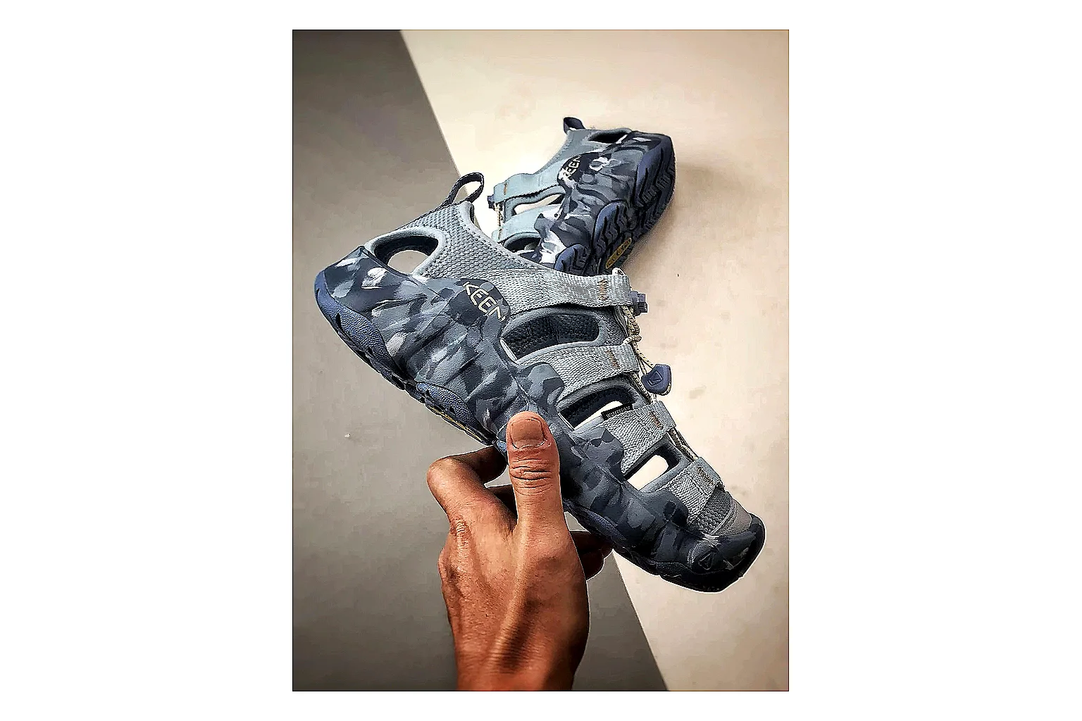 KEEN Jasper Sandal Blue Gray QC reference photo showing blue gray suede-mesh upper, outdoor sandal silhouette, protective toe area, and trail-casual sole thumbnail 3