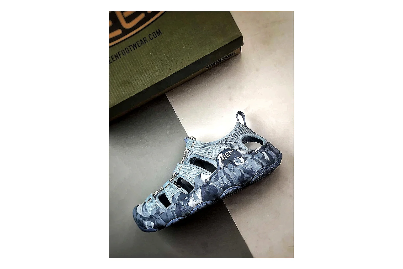 KEEN Jasper Sandal Blue Gray QC reference photo showing blue gray suede-mesh upper, outdoor sandal silhouette, protective toe area, and trail-casual sole thumbnail 6