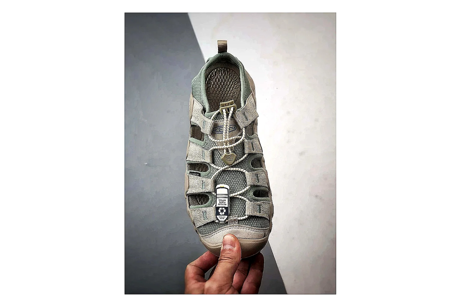 KEEN Jasper Sandal Gray Beige QC reference photo showing gray beige suede-mesh upper, protective toe area, sandal-style openings, and trail-ready sole thumbnail 5