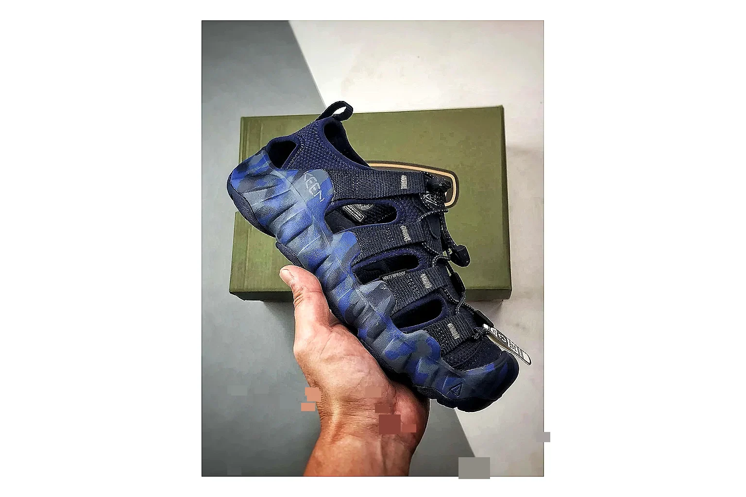 KEEN Jasper Sandal Navy Blue QC reference photo showing navy blue suede-mesh upper, sandal openings, protective front shape, and outdoor casual outsole