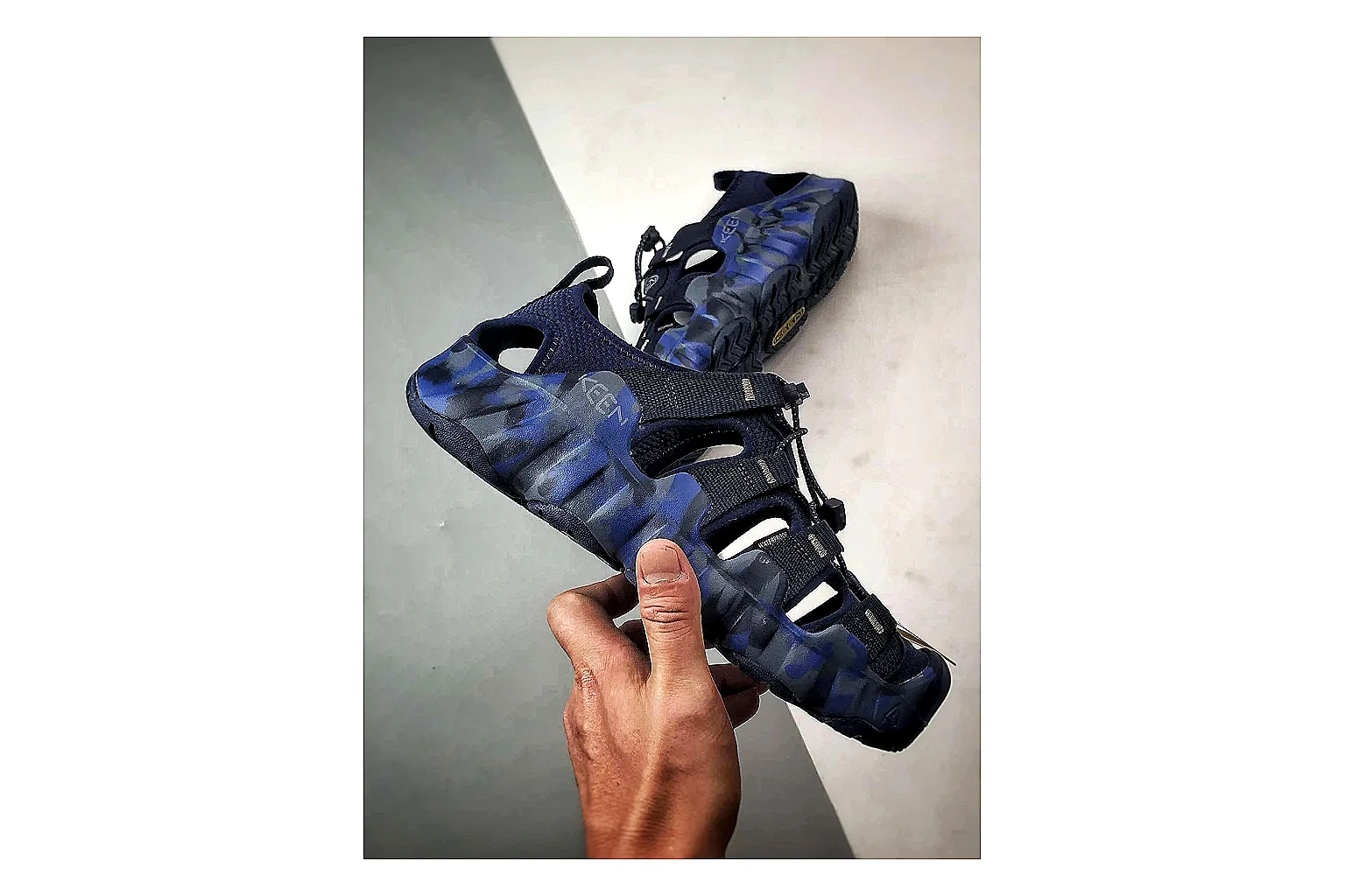 KEEN Jasper Sandal Navy Blue QC reference photo showing navy blue suede-mesh upper, sandal openings, protective front shape, and outdoor casual outsole thumbnail 3
