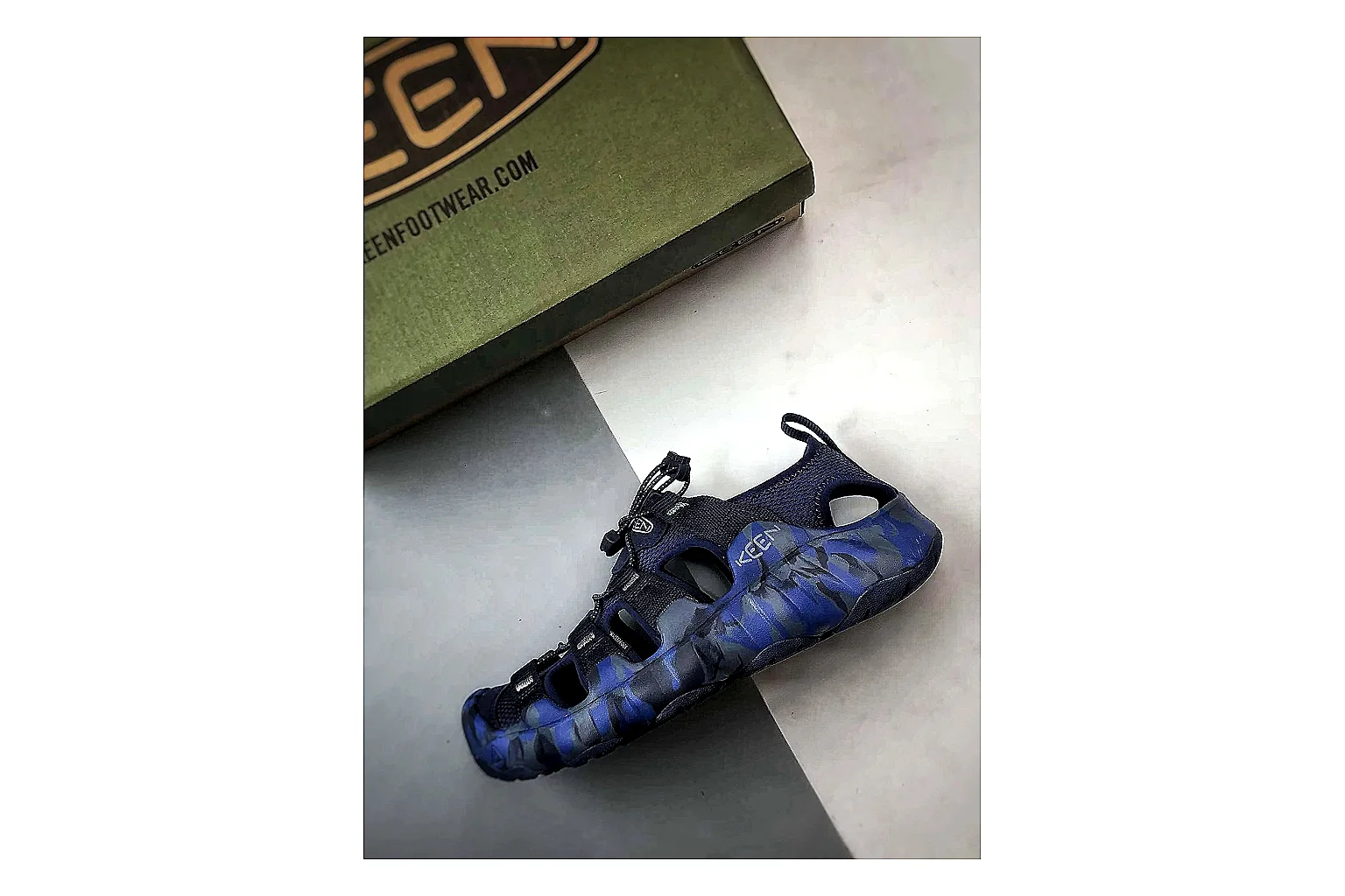 KEEN Jasper Sandal Navy Blue QC reference photo showing navy blue suede-mesh upper, sandal openings, protective front shape, and outdoor casual outsole thumbnail 6