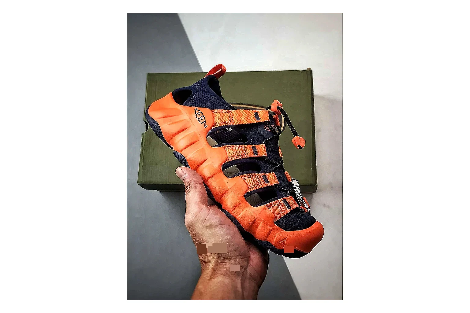 KEEN Jasper Sandal Orange Black QC reference photo showing orange black suede-mesh upper, protective sandal structure, outdoor toe coverage, and rugged sole
