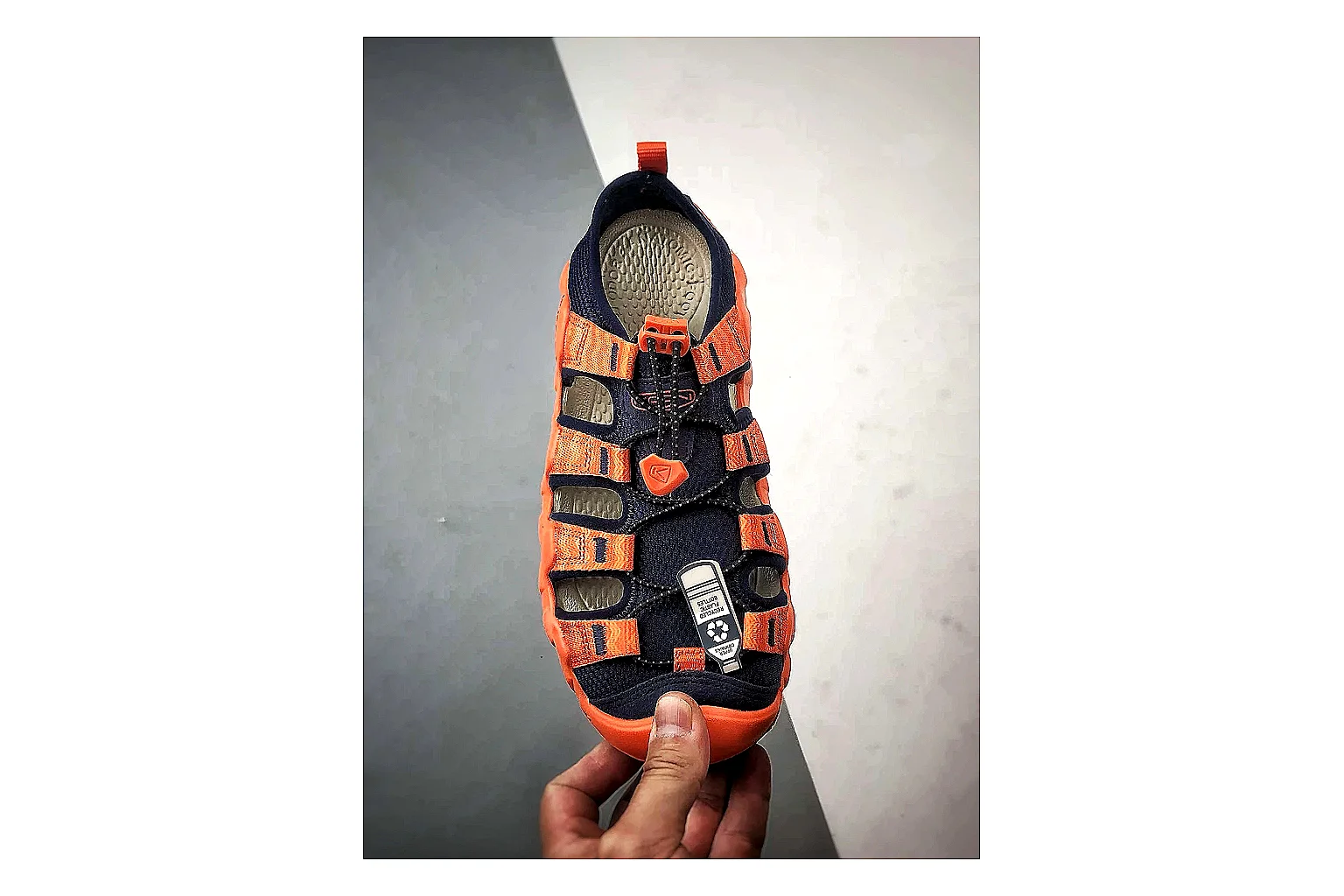KEEN Jasper Sandal Orange Black QC reference photo showing orange black suede-mesh upper, protective sandal structure, outdoor toe coverage, and rugged sole thumbnail 5