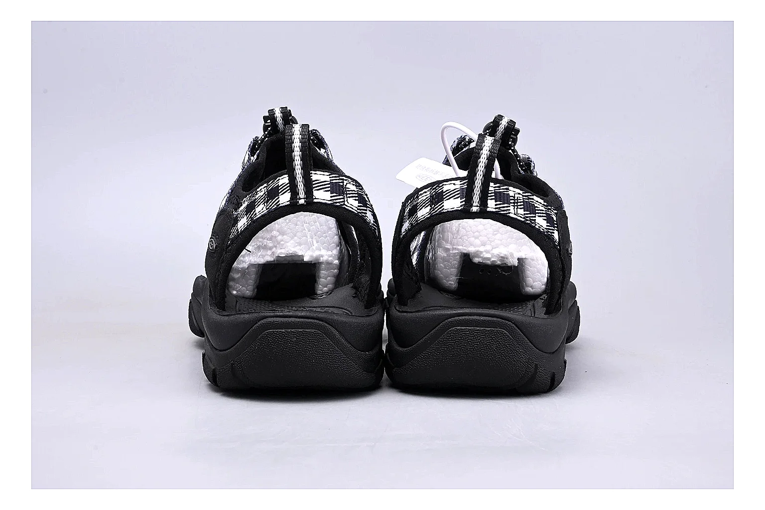 KEEN Zerraport Plaid Sandal QC photo showing white black plaid zerraport outdoor sandal with mixed upper and sandal shape thumbnail 2