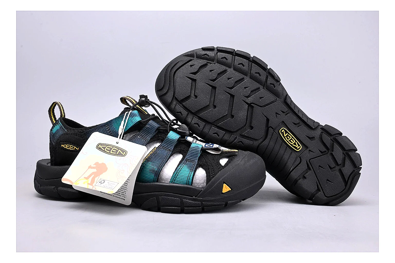 KEEN Zerraport Black Teal Sandal QC photo showing black teal zerraport outdoor sandal with mixed upper and sandal shape thumbnail 4