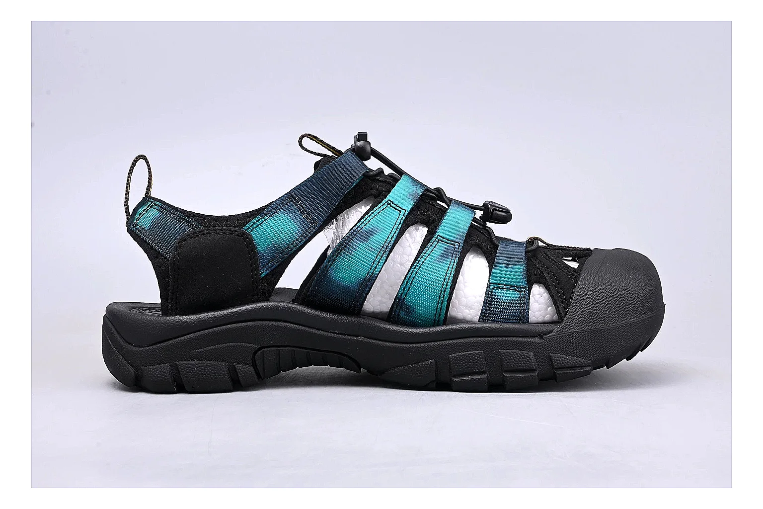 KEEN Zerraport Black Teal Sandal QC photo showing black teal zerraport outdoor sandal with mixed upper and sandal shape thumbnail 5