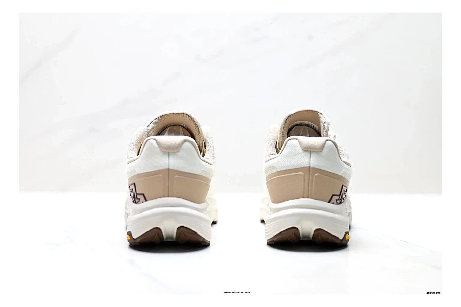 KOLON SPORT Krus V White Tan Sneakers QC photo reference showing white tan outdoor sneakers with mesh-leather texture, side-profile shape, upper panel lines, and outsole detail