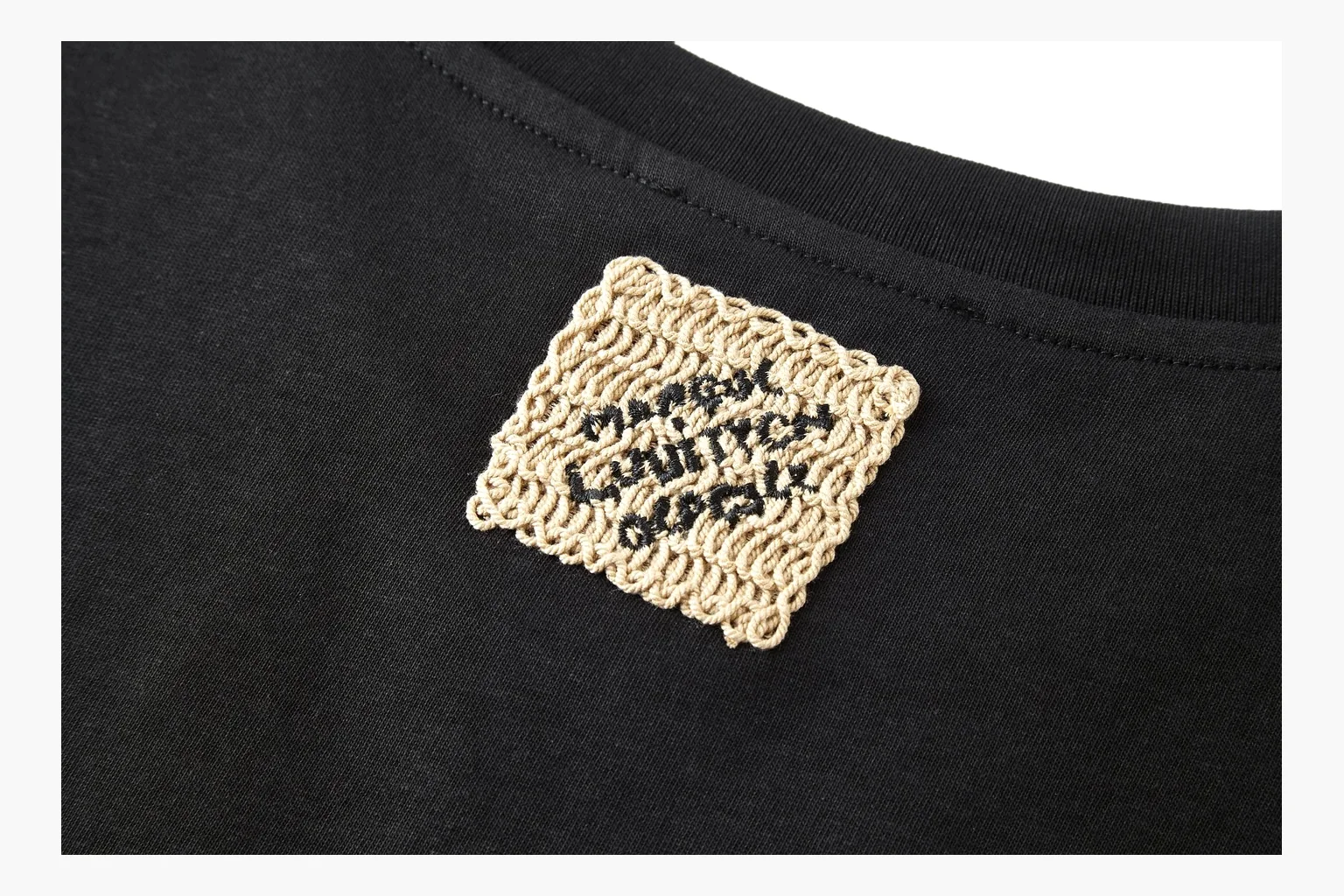 Black LV raffia rope logo tee QC photo with chest embroidery thumbnail 6